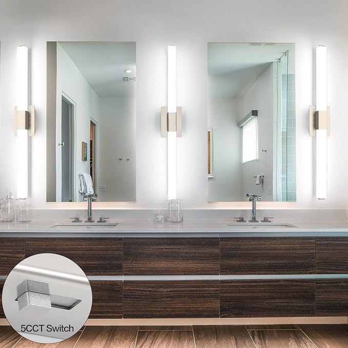 Bathroom Vanity Light Brushed Nickel, Modern LED Bathroom Lighting Fixtures Over Mirror, 5CCT Dimmable 40 Inch Vanity Lighting Fixtures for Bath