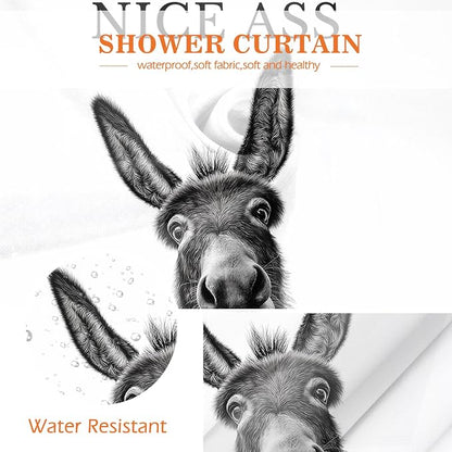 Funny Donkey Nice Ass Shower Curtain Gag Gift Farmhouse Decor Animal Black and White Novelty Sarcastic Rustic Bathroom Bath Decor Bathtub Curtain Fabric Shower Curtain Set with 12 Hooks, 72"x72"