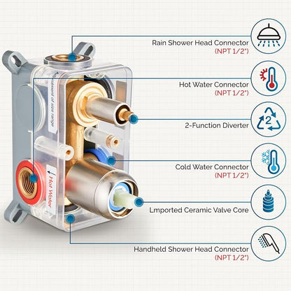 gotonovo Slide Bar Shower System Faucet Set Complete,Brushed Nickel,10 Inch | Rain Round Shower Head with 6-Modes Handheld Spray,Valve and Trim Kit Included,Bathroom Wall Mount,All Metal,2-In-1 Diverter