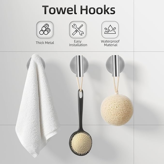 Brushed Nickel Bathroom Hardware Set 5 Pieces, Bathroom Towel Rack Holder Set Wall Mounted, SUS304 Stainless Steel Towel Bar Set - 16 Inch Towel Bar, Toilet Paper Holder, Towel Hooks, Towel Ring