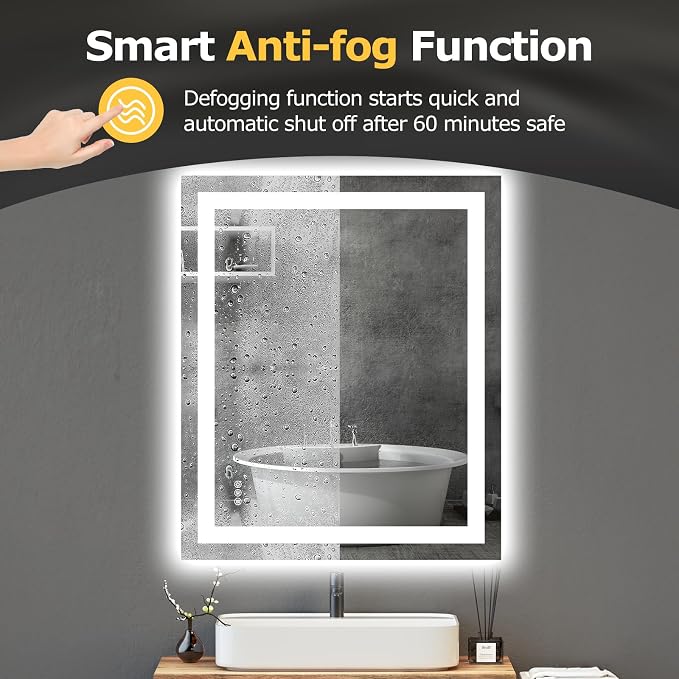 Hivone 30"X36" LED Bathroom Mirror with Lights, Anti-Fog, Dimmable, Backlit + Front Lit, Smart Bathroom Vanity Mirror, Memory Function, Shatterproof, Tempered Glass (Horizontal/Vertical)
