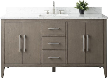 Vanity Art 60 inch Bathroom Vanity with Single Sink & Ceramic Top, Vanity Cabinet with Soft-Closing Doors, Drawers, Solid Wood Frame, Driftwood Gray, VA9060-SDG-BN1