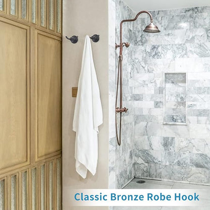 FILTA Bathroom Towel Hooks, Oil Rubbed Bronze Robe & Towel Hooks for Wall Mounted, Traditional Towel and Robe Hooks for Hanging Towels, Bath Towel Holder for Shower(4 Pack)