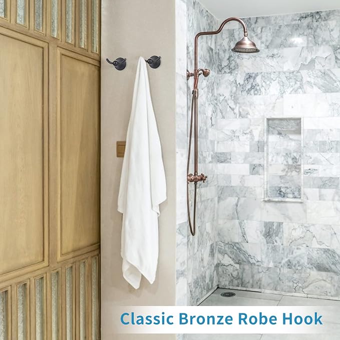 FILTA Bathroom Towel Hooks, Oil Rubbed Bronze Robe & Towel Hooks for Wall Mounted, Traditional Towel and Robe Hooks for Hanging Towels, Bath Towel Holder for Shower(6 Pack)