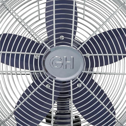 Good Housekeeping 92618 All-Metal 12" Retro Desk Office Table Fan with Wide Oscillation, 3-Speed Settings & Carrying Handle, Maritime Blue