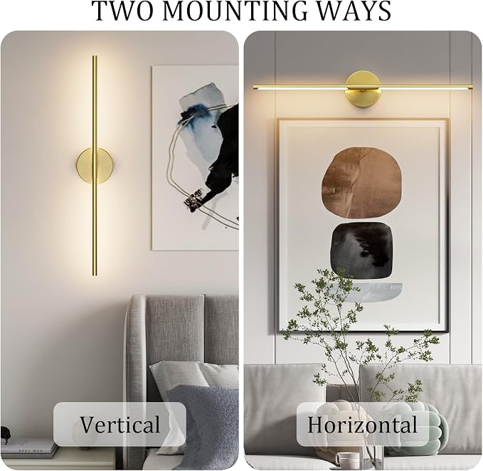 28In Gold Wall Sconce Set of Two,Modern Hardwired Bathroom Wall Sconces Vantiy Light 3000K LED 360° Rotatable for Bedroom Bathroom Living Room (2 Pack)