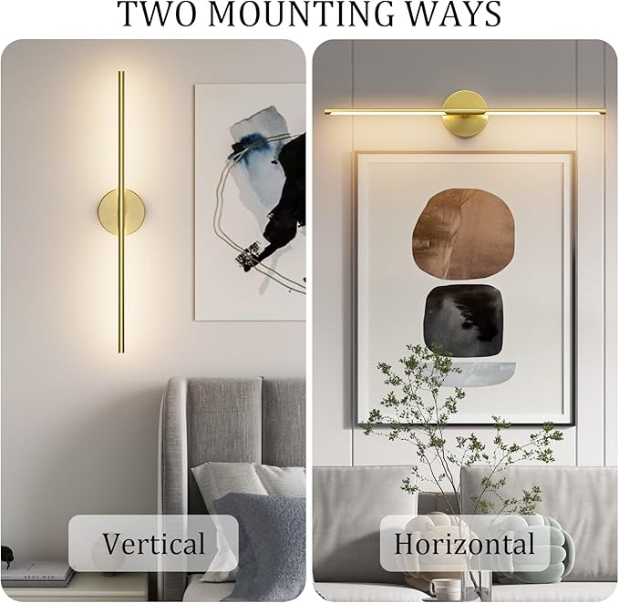 Modern Wall Sconce for Bathroom 33In Gold Vanity Light Fixture Hardwired 3000K Bathroom Sconce 360° Rotate Warm Light for Bedroom
