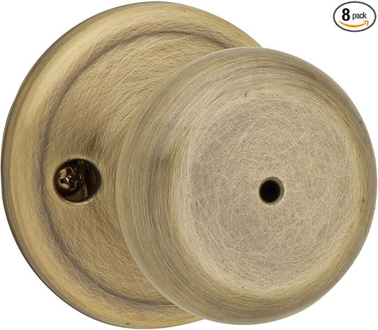 Kwikset Juno Interior Privacy Door Knob with Lock, Door Handle for Bathroom and Bedroom, Antique Brass Keyless Turn Lock Doorknob, with Microban Protection (Pack of 8)