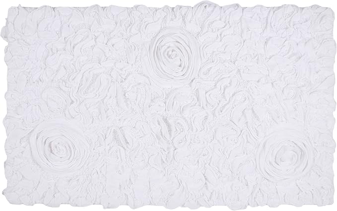 Home Weavers Bell Flower Collection 100% Cotton Tufted Bath Rugs, Extra Soft and Absorbent Bath Rugs, Non-Slip Bath Mats, Machine Washable, Bath Mats for Bathroom Floor, 24"x40" Rectangle, White