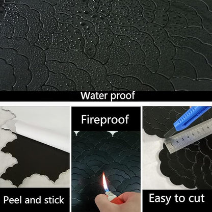 XUANINY 7-Sheet Peel and Stick Metal Backsplash Tiles, Self Adhesive Cloud-Shaped Aluminum Mosaic 3D Wall Sticker for Kitchen Bathroom Living Room Decor (Black, 11)