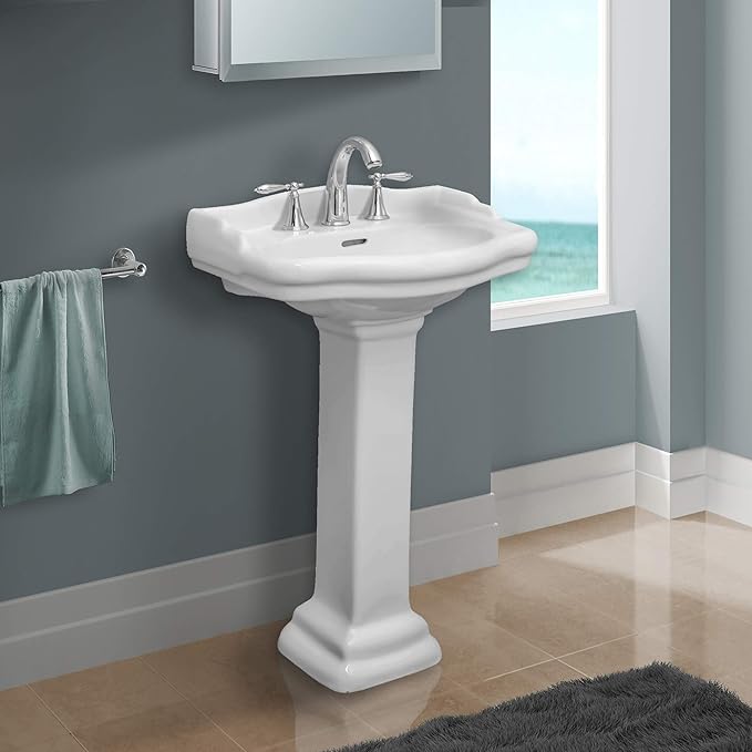 Roosevelt Bathroom Pedestal Sink – 18-Inch Small Pedestal Sink, Durable Vitreous China Ceramic with 4 Inch 3-Hole Bathroom Sink Faucet – Ideal for Modern Bathrooms