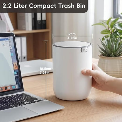 EKO Fandy 0.58 Gal/2.2L Mini Trash Can with Lid, Swing-Top Desktop Trash Can for Bathroom, Countertop, Vanity, Desk or Office, Small Garbage Bin (White) (Pack of 12)