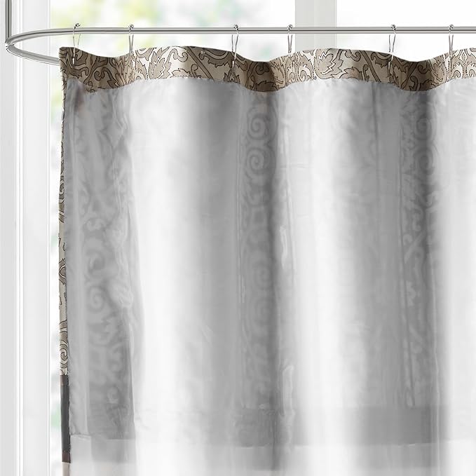 Madison Park Donovan Shower Curtain for Bathroom, Jacquard, 72 x 72, Black | Adds Privacy, Machine Washable, Medallion Design, OEKO-TEX Certified