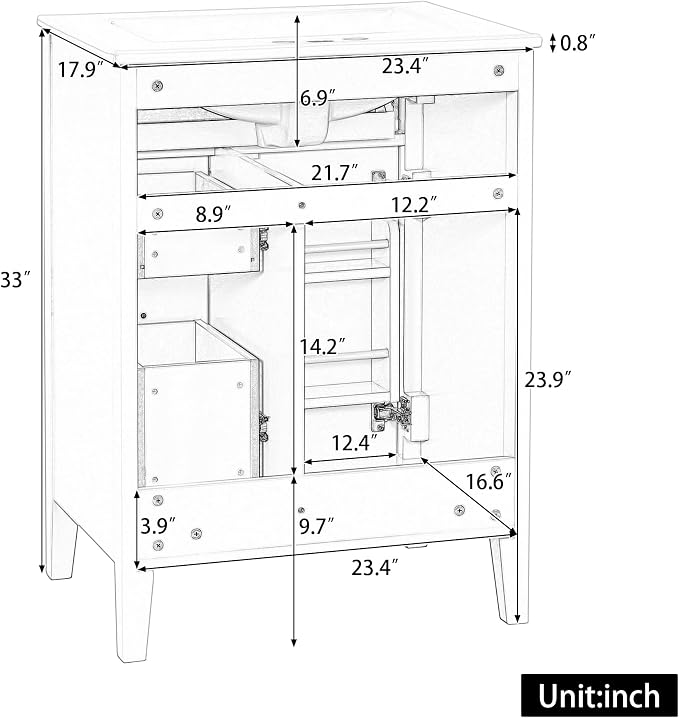 Merax 24 Inch Bathroom Vanities with Undermount Ceramic Sink, Tip-Over Drawer and Side Drawers, Soft Closing Door with Shelf, Solid Wood Frame, Light Green