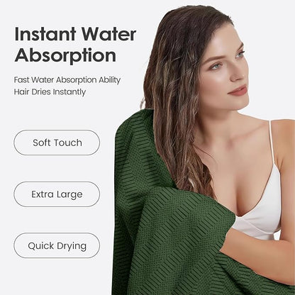 JML Microfiber Bath Towels, Large Bathroom Towel for Adult, Pack of 2, 30" x 60", Soft, Super Absorbent and Fast Drying, Use for Hair Wrap, Sport, Fitness, Yoga, Diamond Cross Grid Olive-Green
