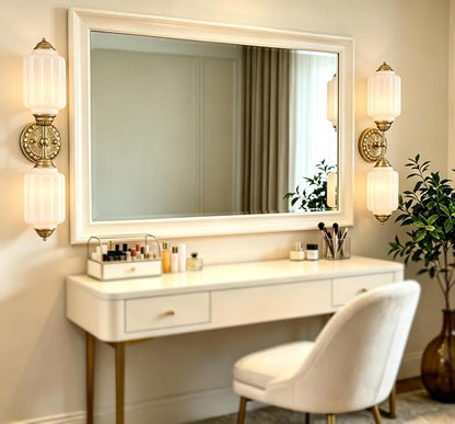 Vintage 2-Light Milk Glass Gold Wall Sconce with Brass Finish | Art Deco Vanity Light, Wall Lighting Dimmable for Bathroom Living Room Hallway Bedroom