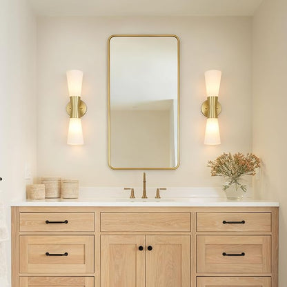 Bathroom Wall Sconce, Modern Indoor Vanity Light Fixtures 17", Up Down Lighting, Wall Mount Lamp for Living Room Bedroom Hallway Stairway Fireplace Mirror E26 Base 1PC White&Gold