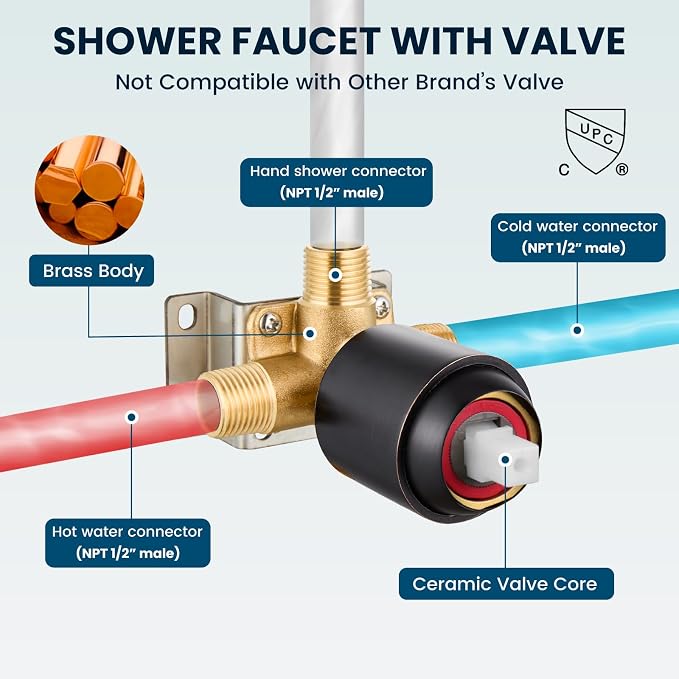 gotonovo Shower Faucet Set with Valve Kit 6 Mode Handheld Oil Rubbed Bronze | Bathroom Shower Head and Handle Set,6 Modes ABS Handheld Spray,Pressure Balance Valve and Trim Kit Complete,Single-Handle