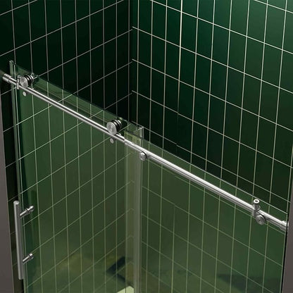 Woodbridge 56-60" W x 80" H Frameless Single Sliding Shower Door with Tempered Glass & Explosion Proof Film in Chrome Finish