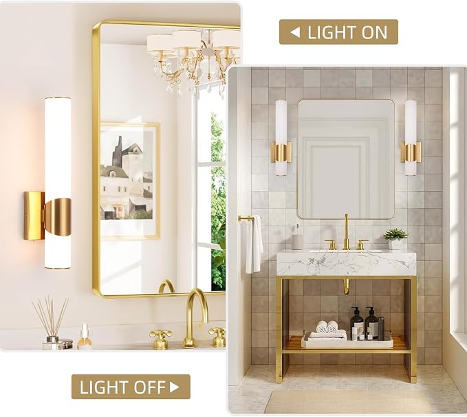 15" Gold Bathroom Vanity Lights, Wall Sconce, 2 Pack | Modern Wall Light for Bathroom Bedroom Living Room Hallway