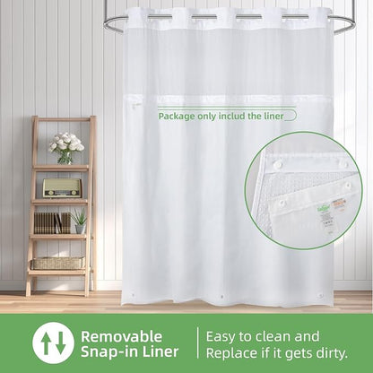 eachope 2 Pack PEVA Snap-in Shower Curtain Liner Replacement,Compatible with No Hook Shower Curtain with Snap in Liner, Removable & Water-Repellent,Machine Washable,70x64,Frost