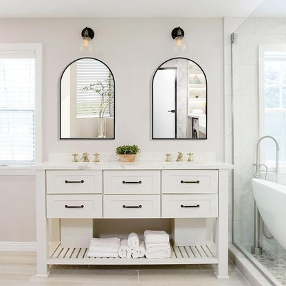 Black Arched Mirror 24x32in, Metal Framed Bathroom Vanity Wall | Tempered Glass, Shatter Proof, Living Room Bedroom Entryway, Modern Elegant Design