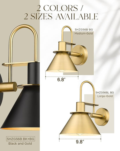 Wall Sconces Set of 2, HWH 1-Light Gold Bathroom Light Fixtures, Modern Barn Wall Lamp with Metal Shade, Indoor Wall Sconce Lighting for Bedroom Kitchen, Gold Finish, 5HZG56B-2 BG