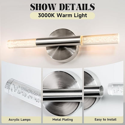 LED Bathroom Vanity Lights,16 inch Bathroom Light Fixtures Over Mirror,3000K Natural Warm Light, ETL＆UL Listed, Modern Wall Sconce for Bedroom,Living Room,Hallway,Brushed Nickel