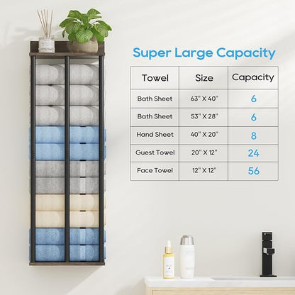 Towel Racks for Bathroom Wall Mounted with Wooden Storage Shelf, Updated 3 Bar Metal Towel Holder for Rolled Towels, Sturdy and Large Capacity, Towel Storage Organizer