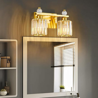 Bathroom Vanity Lights 2-Light Gold Modern Crystal Vanity Light Fixtures Over Mirror Crystal Bathroom Vanity Lighting Fixtures