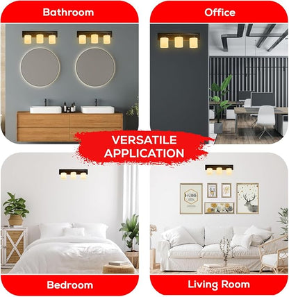 3-Light Bathroom Vanity Light Fixture – Oil Rubbed Bronze | Modern Frosted glass shades with E26 socket. Matte Wall sconce lighting perfect over mirror, kitchen, hallway, or entryway