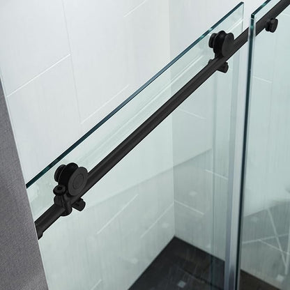 Woodbridge Frameless Single Sliding Shower Doors in Matte Black Finish, 57.5-60" Width x 62" Height with 3/8"(10mm) Clear Tempered Glass, Soft Close System and Explosion-Proof Film, BSDC6062-MB