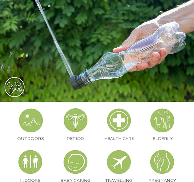 CuloClean 2pcs Portable Bidet for Toilet, Travel, or Camping. Compatible with Every Bottle. Discreet, Ecological, Mini, Elderly, Sprayer, Bio, Personal, Handheld, Backcountry Bidet.