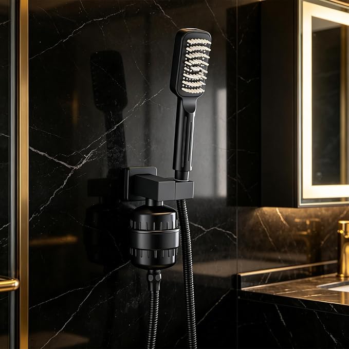 Handheld Shower Head，High Pressure Shower Head,Water Saving Detachable Shower Wand with Solid Brass Body and 5 ft Flexible Hose, Easy to Clean and Durable (Soft Head with Filter)