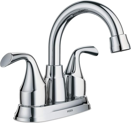 Moen Idora Chrome Two-Handle Centerset Bathroom Sink Faucet with Drain Assembly, 84115