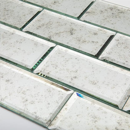Peel and Stick Beveled Antique Mirror Tile Subway Mirror Glass Backsplash 3x6 Inch for Kitchen Bathroom Wall (40 Pcs, 5 SQ.FT.)