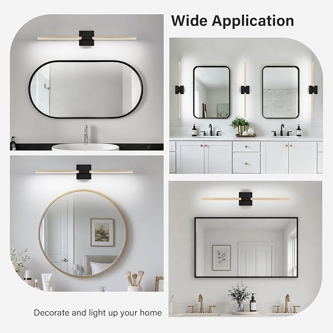 Black Gold Bathroom Vanity Light, 24 Inch LED Light Bar Over Mirror | Modern Bathroom Light Fixture Over Mirror for Vanity, 360° Rotatable Dimmable LED Wall Mounted Lighting, ETL Certified