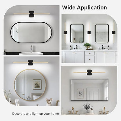 Black Gold Bathroom Vanity Light, 24 Inch LED Light Bar Over Mirror | Modern Bathroom Light Fixture Over Mirror for Vanity, 360° Rotatable Dimmable LED Wall Mounted Lighting, ETL Certified