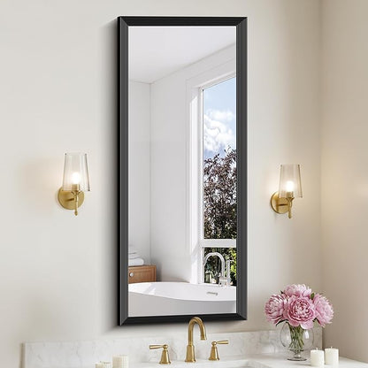Black Bathroom Mirror 20 x 48 Inch Rectangle Wave Beveled Frame for Wall Bathroom Vanity Mirror for Over Sink, Tempered Glass,for Entryway Hangs, Bathroom Living Room Horizontal or Vertical