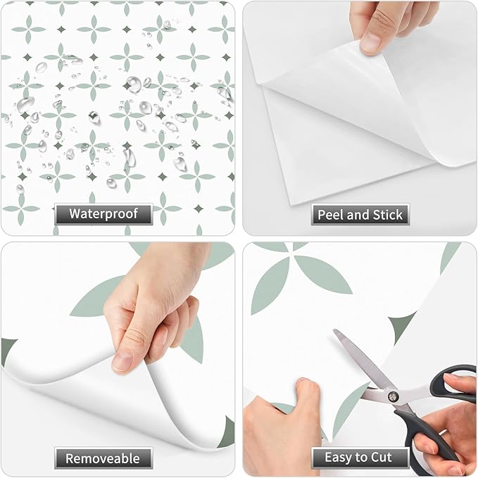 MORCART Peel and Stick Floor Tile Star Waterproof Vinyl Flooring DIY for Bathroom, Kitchen, Fireplace, Pet House, Stairs, Bedrooms, Wall, Store(20PCS,7.87" x 7.87",Light Green+Dark Green+White)