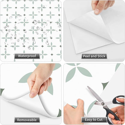MORCART Peel and Stick Floor Tile Star Waterproof Vinyl Flooring DIY for Bathroom, Kitchen, Fireplace, Pet House, Stairs, Bedrooms, Wall, Store(20PCS,7.87" x 7.87",Light Green+Dark Green+White)