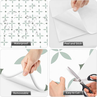 MORCART Peel and Stick Floor Tile Star Waterproof Vinyl Flooring DIY for Bathroom, Kitchen, Fireplace, Pet House, Stairs, Bedrooms, Wall, Store(40PCS,7.87" x 7.87",Light Green+Dark Green+White)