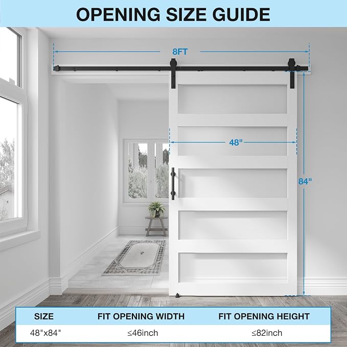 48in x 84in 5-Panel Sliding Glass Barn Door with 4ft Hardware Kit | Easy Assembly with Pre-Drilled Holes, Waterproof, Frosted Glass for Bathroom-Fit Max Opening 46in x 82in