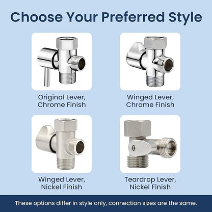 LUXE Bidet 7/8" x 7/8" x 1/2" Shut-Off Valve T-Adapter for Bidets, Compatible with NEO Series Bidet Attachments (Winged, Nickel Finish)