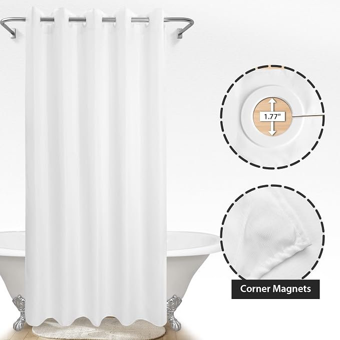 River Dream Extra Long No Hook Shower Curtain or Liner 71x98, White | Soft Microfiber, Bottom Magnets, XL Waterproof Fabric Shower Curtain Set, Machine Washable, 71W x 98H