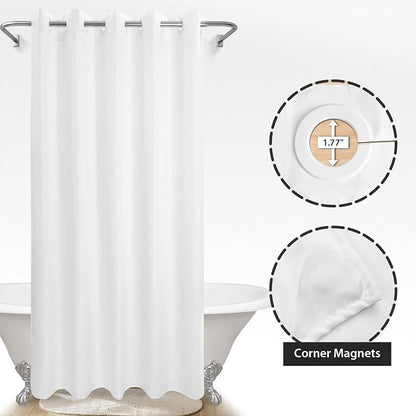 River Dream Extra Long No Hook Shower Curtain or Liner 71x98, White | Soft Microfiber, Bottom Magnets, XL Waterproof Fabric Shower Curtain Set, Machine Washable, 71W x 98H