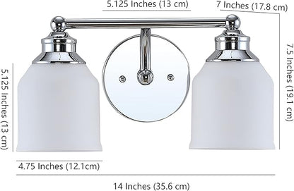 JONATHAN Y 14" Chrome Modern Farmhouse LED Vanity Light Wall Sconce Fixture, Frosted White Glass Shade, Dimmable Wall Lamp for Bathroom Mirror Kitchen Sink, UL Listed (JYL7550A)