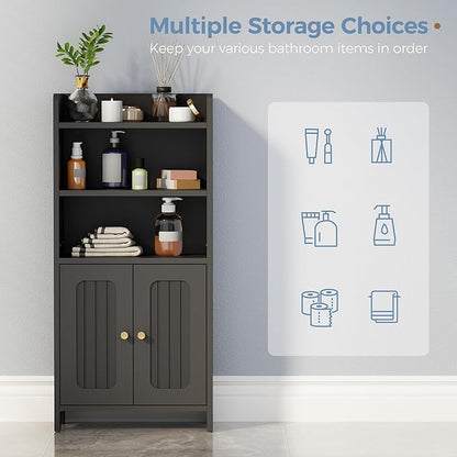 BEWISHOME Bathroom Storage Cabinet,Small Floor Cabinet,Toilet Paper Cabinet | with 2 Doors and Shelves, Bathroom Organizers and Storage for Small Spaces, Black 7.9" D x 14.6" W x 31" H YYG08B