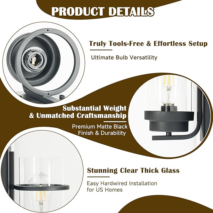 Modern Farmhouse Black Wall Sconce,Glass Wall Light Fixture,E26 | Industrial hardwired indoor fixture,ideal for bedroom,hallway,bathroom and living room,modern style home decor with E26 base.