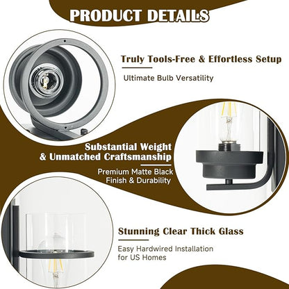 Modern Farmhouse Black Wall Sconce,Glass Wall Light Fixture,E26 | Industrial hardwired indoor fixture,ideal for bedroom,hallway,bathroom and living room,modern style home decor with E26 base.
